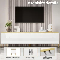 Modern High-Gloss TV Stand with Built-In Cable Management, Metal Legged TV Cabinet with Easy-Clean Surface, 67'' L x 15'' W x 19.5'' H, White(m-5)