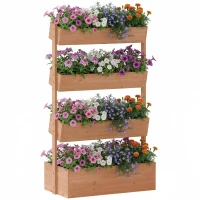 Outsunny 4-Tier Raised Garden Bed, 33.5" x 18" x 55" Vertical Wooden Outdoor Planter Box with Drainage Holes and Fabric Liner(m-9)