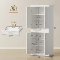 HOMCOM Modern Kitchen Pantry Freestanding Cabinet Cupboard with Doors and Drawer, Adjustable Shelving, White(m-3)