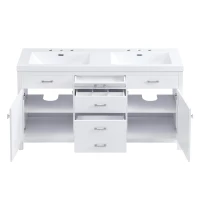 59-inch Double Sink Bathroom Vanity with Built-In Overflow, Transitional Bathroom Cabinet with Soft-Close Doors, 59'' L x 19.5'' W x 34'' H, White(m-15)