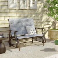 Outsunny 2-Person Outdoor Glider Bench, Patio Glider Loveseat Chair with Powder Coated Steel Frame, 2 Seats Porch Rocking Glider for Backyard, Lawn and Garden, Mixed Gray(m-8)