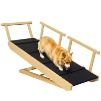 PawHut Dog Ramp, Adjustable Height Pet Steps, Foldable Dog Stairs with Non-slip Mat for Small to Large Dogs(m-11)