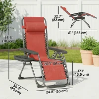 Outsunny Zero Gravity Chair Set of 2, Folding Reclining Outdoor Lounge Chair with Cup Holder, Headrest, Wine Red(m-3)