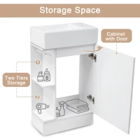 Practical Bathroom Vanity with 2-Tier Storage Shelves and Toilet Paper Holder, Compact Cabinet for Small Bathrooms, 18.5" L x 10.5" W x 33" H, White(m-6)
