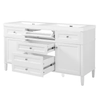 Modern Bathroom Vanity Cabinet with Soft-Close Hinges, Soft Close Storage Vanity with Adjustable Shelves, 59'' L x 19.5'' W x 34'' H, White(m-15)