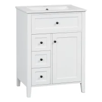 Double Bathroom Vanities with Tip-Out Top Drawer and 3 Pull-Out Drawers, Stylish Cabinets with Freestanding Design, 48" L x 18.5" W x 34" H, White(m-2)