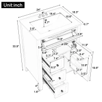 Double Bathroom Vanities with Tip-Out Top Drawer and 3 Pull-Out Drawers, Stylish Cabinets with Freestanding Design, 48" L x 18.5" W x 34" H, White(m-3)