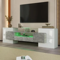 Spacious TV Stand with 6 Doors and 2 Drawers, Stylish Lowboard for Living Rooms, 78.5" L x 13.5" W x 23.5" H, White+Gray(m-1)