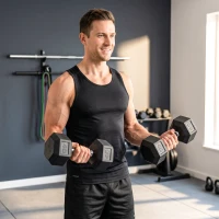 Soozier 2x40 lbs Rubber Hex Dumbbell, Weight Dumbbell Hand Weight Barbell for Body Fitness Training for Home Office Gym, Black(m-1)