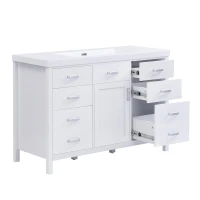 48" Bathroom Vanity with 2" Integrated Resin Sink, Multi- Drawer Vanity Cabinet with Removable Dividers and Door Racks, 47'' L x 19.5'' W x 33.5'' H, White(m-15)