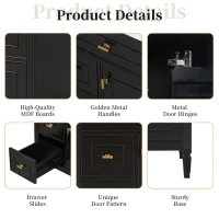 Spacious Vanity with Tip-Out Top Drawer and 2 Left-Side Drawers, Ideal Cabinet for Small-To-Medium Bathrooms, 30" L x 18.5" W x 33.5" H, Black(m-7)