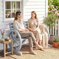 Outsunny 42" Wood Wagon Wheel Bench Garden Loveseat Rustic Seat Relaxing Lounge Chair Outdoor Decorative Seat Park Decor, Grey(m-10)