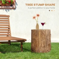 HOMCOM Concrete End Table, Tree Stump Shape Side Table for Indoors and Outdoors, Set of 2, Natural(m-4)