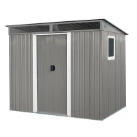8ft x 6ft Outdoor Metal Storage Shed with Lockable Sliding Doors, Peaked Roof Metal House for Garden Tools, 93.5'' L x 68.5'' W x 77'' H, Gray(m-2)