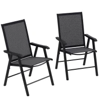 Outsunny 2-Piece Folding Chair Set for Relaxing on Patio Balcony Garden, Comfortable Outdoor Furniture with Armrests, Dark Grey(m-9)