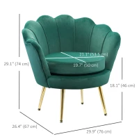 HOMCOM Modern Accent Chair, Velvet-Touch Fabric Leisure Club Chair with Gold Metal Legs for Bedroom, Dark Green(m-3)