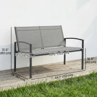 Outsunny Outdoor Garden Bench, 44 in Metal Patio Garden Park Bench with Breathable Mesh Fabric, 528 lb Load Capacity, Grey(m-3)