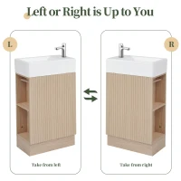 Practical Bathroom Vanity with 2-Tier Shelves and Toilet Paper Holder, Compact Cabinet for Small Bathrooms, 18.5" L x 10.5" W x 33" H, Natural Wood(m-6)