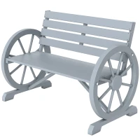 Outsunny 42" Wood Wagon Wheel Bench Garden Loveseat Rustic Seat Relaxing Lounge Chair Outdoor Decorative Seat Park Decor, Grey(m-11)