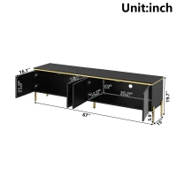 Modern High-Gloss TV Stand with Built-In Cable Management, Metal Legged TV Cabinet with Easy-Clean Surface, 67'' L x 15'' W x 19.5'' H, Black(m-3)