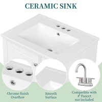 Spacious Bathroom Vanity with 3 Drawers and One-Door Cabinet, Freestanding Cabinet for Small Bathrooms, 24" L x 18.5" W x 34" H, White(m-7)