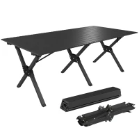 Outsunny 4ft Folding Camping Table, Waterproof Picnic Table with Roll Up Top, Carry Bag and Metal Frame, Black(m-9)