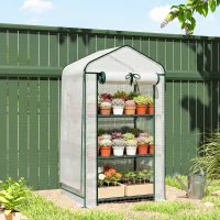 Outsunny Mini Greenhouse with Screen Roof, Portable Small Greenhouse with Roll-Up Zipper Door, 27.6" x 19.7" x 50", White(m-8)