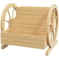 Outsunny Wooden Wagon Planter Box, 3-Tier Raised Garden Bed, for Vegetables Flowers Herbs, 24" x 24" x 22", Natural(m-2)
