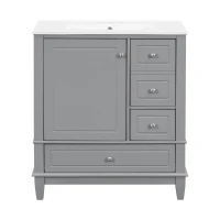 Stylish Bathroom Vanity with Easy-Clean Ceramic Sink and 3 Pre-Drilled Holes, Ideal Cabinet for Modern Bathrooms, 30" L x 18.5" W x 33.5" H, Gray(m-2)