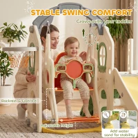 Qaba 6-in-1 Toddler Slide and Swing Set with Adjustable Swing Seat, Ladder, Climbing Wall, Basketball Hoop for Indoor Outdoor(m-6)