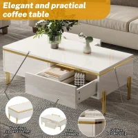 Modern High-Gloss Coffee Table with Hidden Dual Drawers, Stain-Resistant Center Table with Metal Legs, 39.5'' L x 19.5'' W x 14'' H, White(m-4)