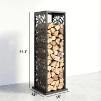 Outsunny 15 Inch Firewood Rack Outdoor Indoor, Cutout Galvanized Steel Firewood Holder with Hooks, Adjustable Pads, Black(m-3)