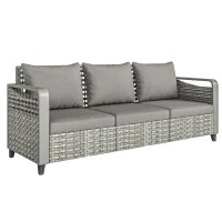 Outsunny Rattan Wicker Sofa 3-Seater Outdoor Couch with Cushions for Patio Garden Grey(m-9)