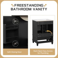 Spacious Bathroom Vanity with 3 Drawers and One-Door Cabinet, Freestanding Cabinet for Small Bathrooms, 24" L x 18.5" W x 34" H, Black(m-5)