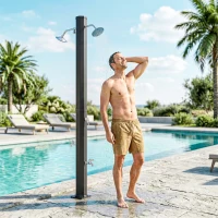 Outsunny 9.2 Gallon Solar Heated Outdoor Shower, 7.1ft with 2 Free-Rotating Shower Heads & Foot Showers for Poolside Beach Spa(m-8)