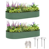 Outsunny 6' x 3' x 1' Large Outdoor Planter Box, Galvanized Raised Garden Bed with Metal Plant Stake, Light Green(m-9)
