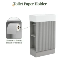 Practical Bathroom Vanity with 2-Tier Storage Shelves and Toilet Paper Holder, Compact Cabinet for Small Bathrooms, 18.5" L x 10.5" W x 33" H, Gray(m-6)
