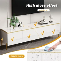 Modern High-Gloss TV Stand with Built-In Cable Management, Metal Legged TV Cabinet with Easy-Clean Surface, 67'' L x 15'' W x 19.5'' H, White(m-6)