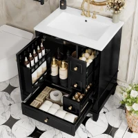 Spacious Bathroom Vanity with 3 Drawers and One-Door Cabinet, Freestanding Cabinet for Small Bathrooms, 24" L x 18.5" W x 34" H, Black(m-1)