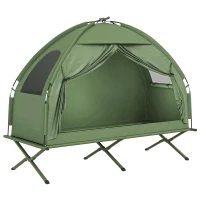 Outsunny Compact Pop Up Portable Folding Outdoor Elevated Camping Cot Tent Combo Set Dark Green(m-2)
