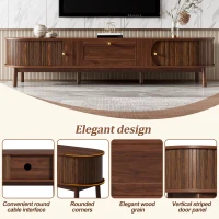 Sliding-Door TV Cabinet with Spacious Drawer and 2 Sliding Doors, Modern Wood TV Stand for Living Room, 67'' L x 15.5'' W x 15'' H, Walnut(m-6)