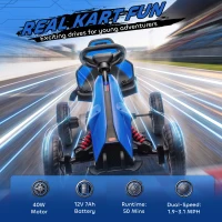 Aosom 12V Electric Go Kart for Kids, Ride On Toy with EVA Tires, 2 Speeds, Adjustable Seat, Safety Belt for 3-8 Years, Blue(m-4)