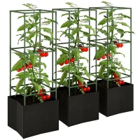 Outsunny 3 Packs Tomato Cages with 13.5 Gallon Grow Bags, Adjustable Square Plant Support Trellis(m-9)