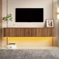 Wall-Mount Floating TV Cabinet with Built-In Cable Management, Sleek Modern Wooden Media Console with Open Shelves, 69'' L x 12'' W x 12'' H, Walnut(m-1)