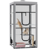 PawHut 79"H Catio Outdoor Cat Enclosure, Steel Frame Cat Cage with 3 Platforms, 2 Doors and 4 Sandbags for Stability(m-2)