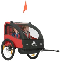 Aosom 2 Seat Bike Trailer for Kids, Bicycle Trailer with Storage Bag, 5 Point Harness, Bicycle Trailer with 20" Wheels, Red(m-9)