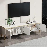 Modern High-Gloss TV Stand with Built-In Cable Management, Metal Legged TV Cabinet with Easy-Clean Surface, 67'' L x 15'' W x 19.5'' H, White(m-8)