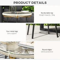 Outsunny Rattan Side Table, Round Outdoor Table, with Round PE Rattan and Tempered Glass Table Top for Patio, Garden, Cream White(m-6)
