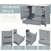 Spacious Bathroom Vanity with 3 Drawers and One-Door Cabinet, Freestanding Cabinet for Small Bathrooms, 36" L x 18.5" W x 33.5" H, Gray(m-6)
