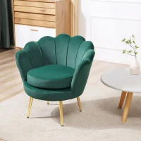 HOMCOM Modern Accent Chair, Velvet-Touch Fabric Leisure Club Chair with Gold Metal Legs for Bedroom, Dark Green(m-1)